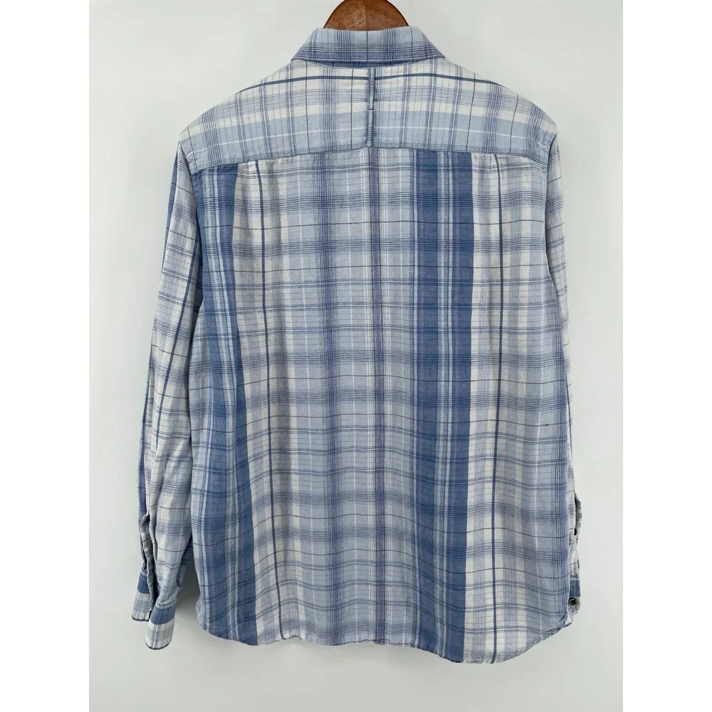 Banana Republic Plaid Linen Blend Shirt Mens Medium/Large* Blue Button Down